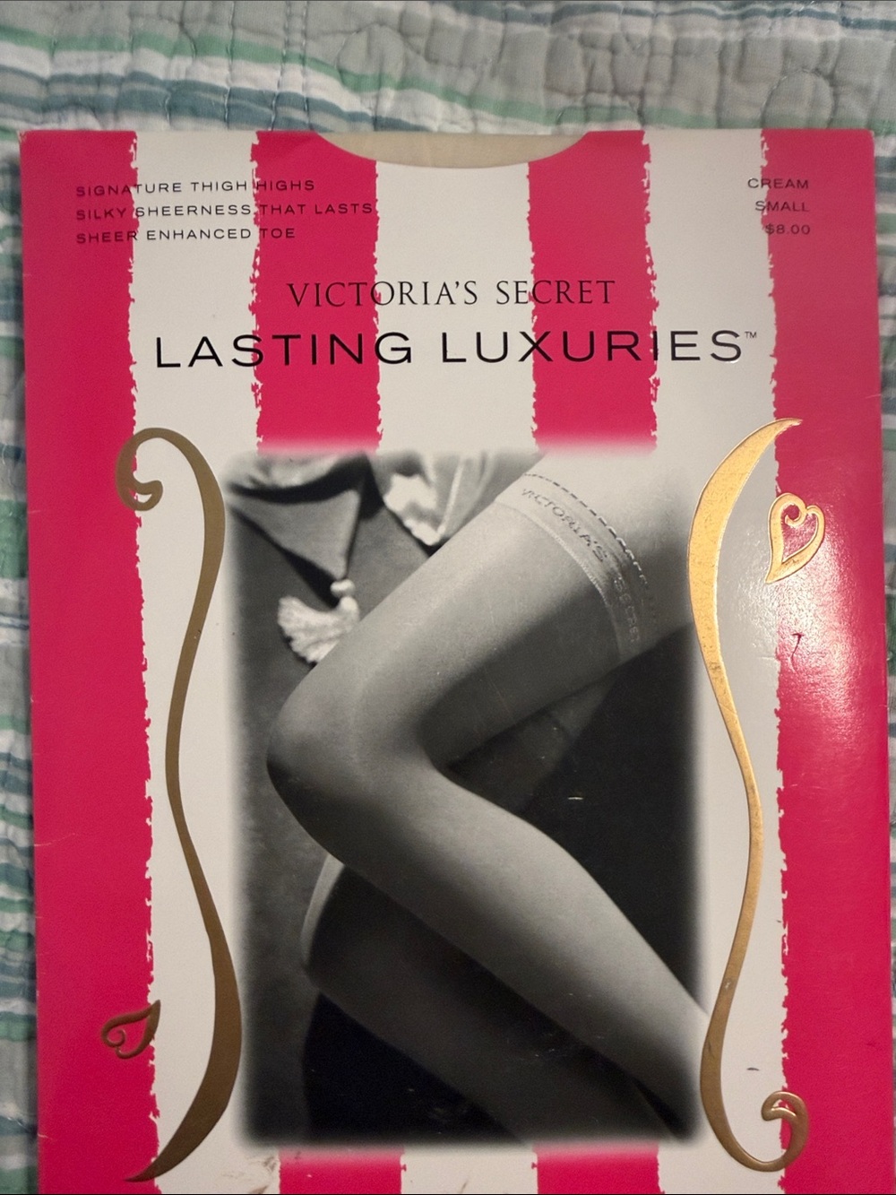 Victoria's Secret vintage Cream Thigh Highs - Pink Accent Packaging